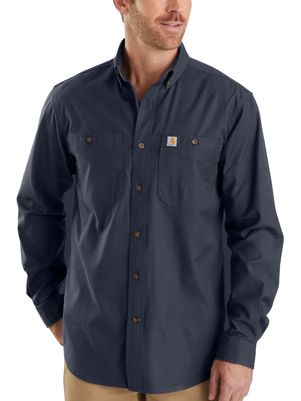 Carhartt Men’s Dark Navy Long-Sleeve Button-Down Work Shirt
